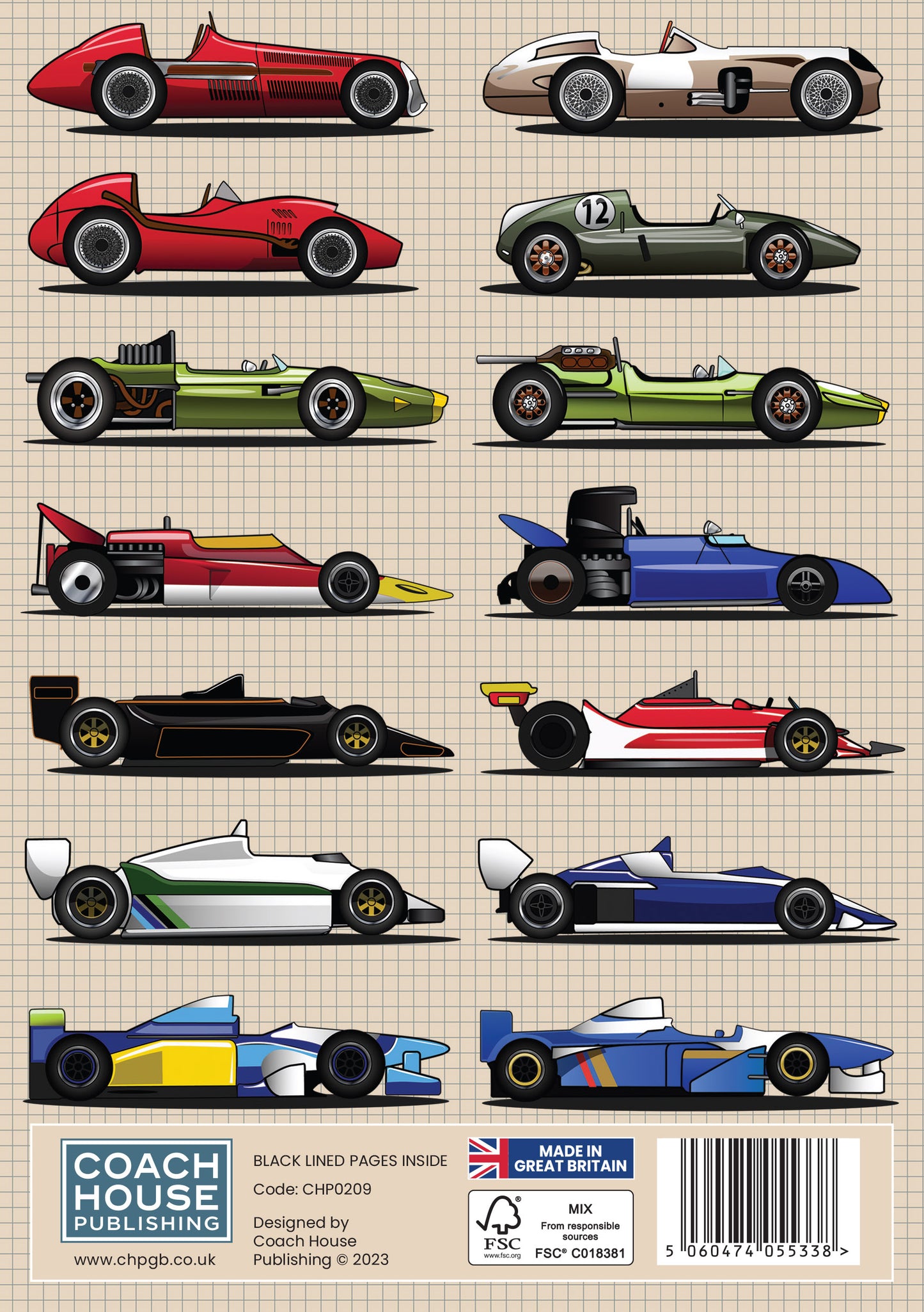 Grand Prix Racing Cars Softback Notebook (A5 120 Page Lined)